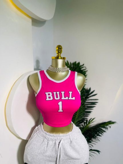 Bull Graphic Crop Tank - Hot Pink